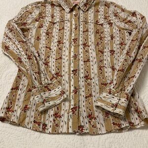 Dollhouse Floral Snap-Button Down Shirt - Tan and Red